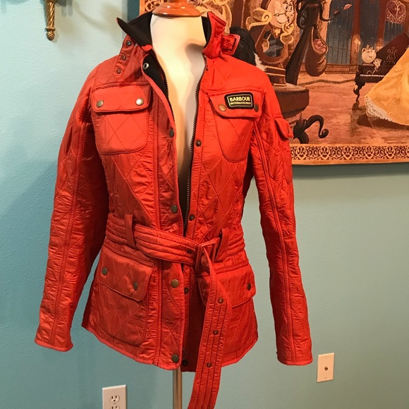 orange barbour coat